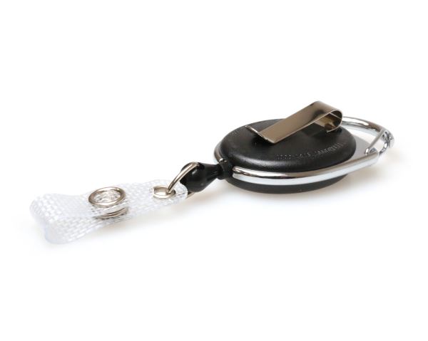 Black Carabiner ID Badge Reels with Recess  Belt & Strap Clips (Pack of 50)