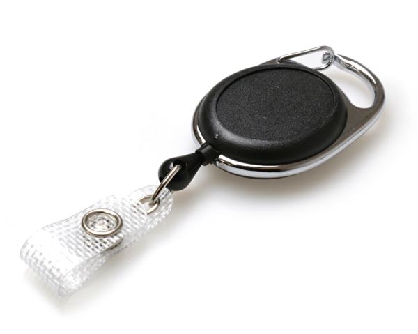 Black Carabiner ID Badge Reels with Recess & Strap Clips (Pack of 50)