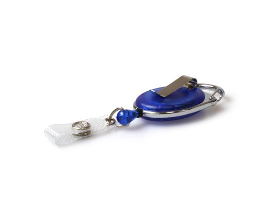 Blue Translucent Carabiner ID Badge Reels with Recess  Belt & Strap Clips (Pack of 50)
